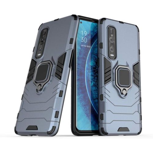 Coque Pour Oppo Find X2 Pro, Double Couche Renforcee Defense Antichoc Armure Housse Etui Avec 360 Rotation Bague Support Pour Oppo Find X2 Pro 5g. Hb Blue