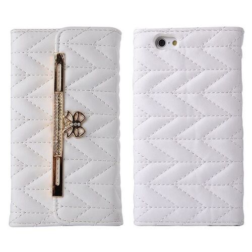 ETUI A RABAT FOLIO PORTE CARTE IPHONE 6 6S (4"7) BLANC BAG LEATHER DIAMOND 892_8