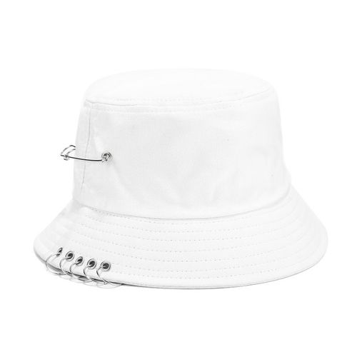 Chapeau De Pêcheur Punk À Cinq Anneaux Pour Hommes Et Femmes, Avec Anneau De Fer, De Couleur Unie, Simple, Pour Printemps Et Été