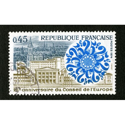 Timbre Oblitéré 25e Anniversaire Du Conseil De L'europe,République Française,Postes 1974,Forget,0,45