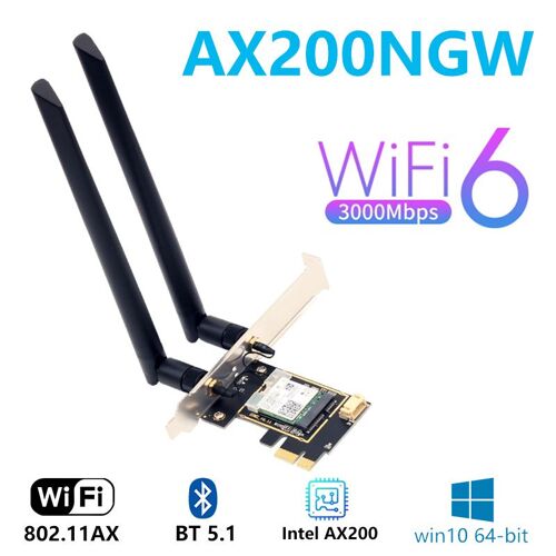 Ax200 - Carte Réseau Sans Fil Intel Ax200 Pcie 2400mbps, 802.11ax, Wi-fi 6, Bluetooth 5.1, Double Bande, Pour Ordinateur De Bureau