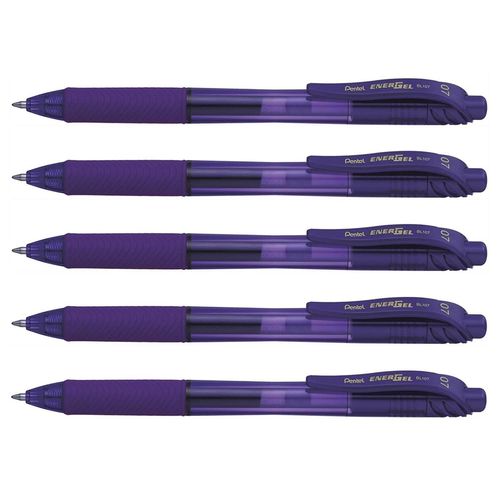 Pentel Lot De 5 Rollers Encre Gel Rétractable Energel X Bl107 Pointe 0,7 Mm Violet