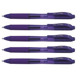 Pentel Lot De 5 Rollers Encre Gel Rétractable Energel X Bl107 Pointe 0,7 Mm Violet