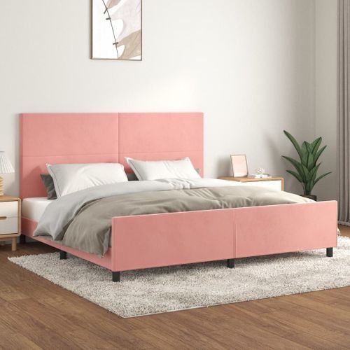 Prolenta Premium - Cadre de lit avec tête de lit Rose 200x200 cm Velours