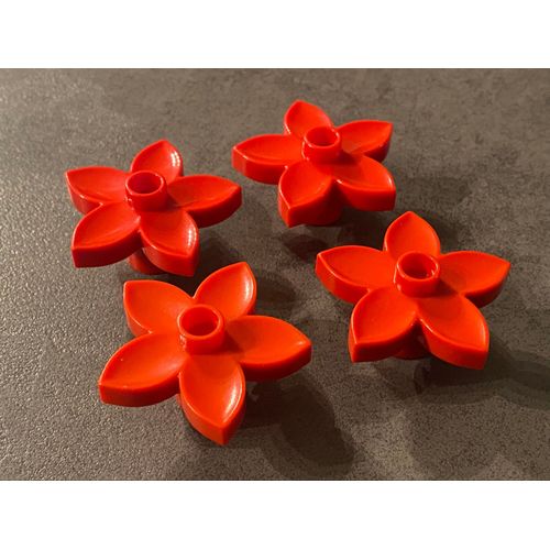 Lot de 4 LEGO DUPLO rouge fleur avec 5 pétales 6510 / 52639