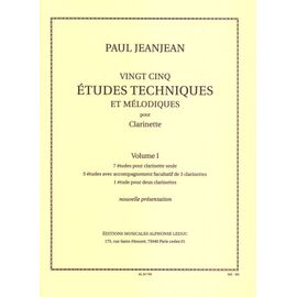Paul Jeanjean : 25 Études Techniques Et Mélodiques Pour Clarinette Volume 1