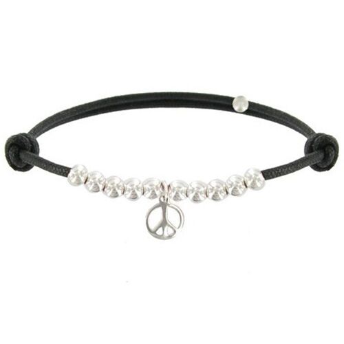 Les Poulettes Bijoux - Bracelet Médaille Peace And Love Et Perles En Argent - Classics