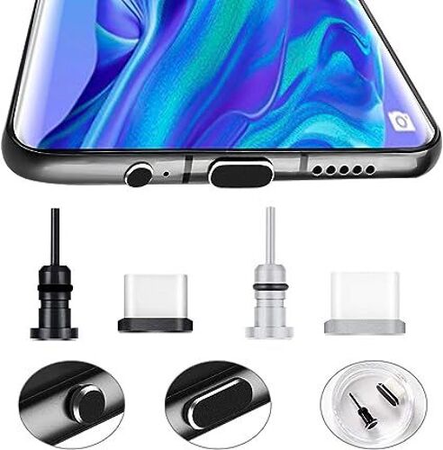 2 Paires Bouchon Anti-Poussière Téléphone, Protection Contre Poussière Pour Connecteur Usb-C Et Prise Jack 3.5 Mm, Plug N Protect Pour Galaxy S10/S9/S8, Huawei P9/P10/P20, Nexus 5x/6p