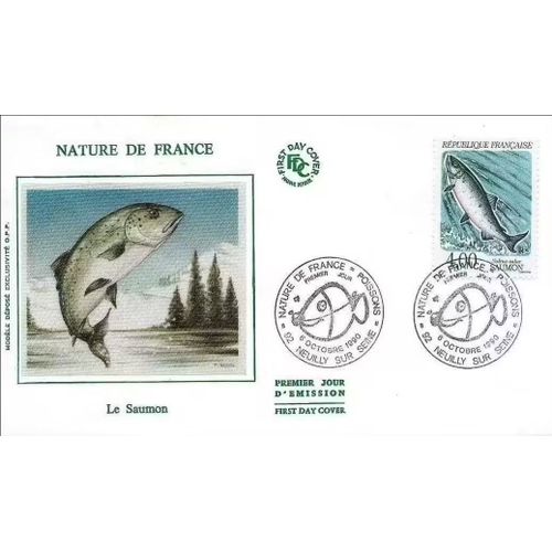 France 1990, Très Belle Enveloppe 1er Jour, Timbre Yvert 2665, Le Saumon, Belle Illustration Soie, État Neuf. -