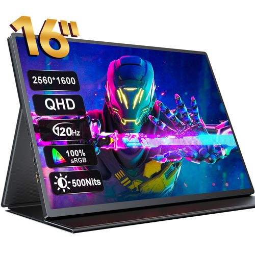 UPERFECT 120Hz Moniteur portable 16 pouces 2K 2 * USB C HDMI écran avec VESA 16: 10 400Nits 1200 : 1 Pour console de jeu 100% sRGB
