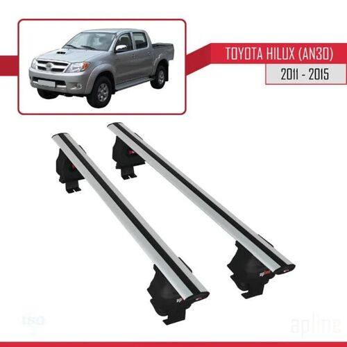 Barres De Toit - Ace-4 - Compatible Toyota Hilux 2011-2015 - Aluminium - Charge < 300 Kg - Gris