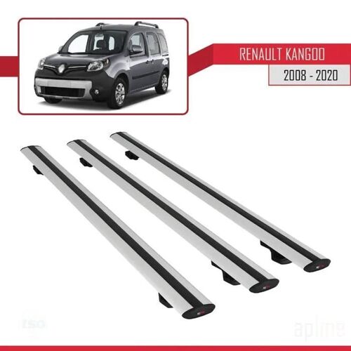 Barres De Toit - Renault - Kangoo 2008-2020 - Modèle Basic - Aluminium - 3 Pièces - Gris