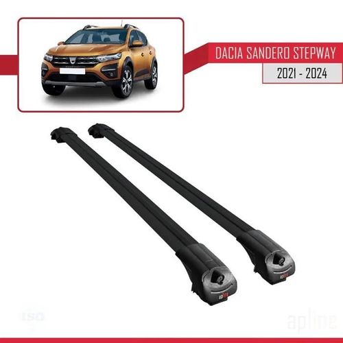 Compatible Avec Dacia Sandero Stepway 3 2021-2025 Ace-1 Barres De Toit Railing Porte-Bagages De Voiture Noir Alu 2 Barres