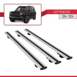 Barres De Toit - Jeep - Renegade 2014 - Modèle Basic - Aluminium - 3 Pièces - Gris