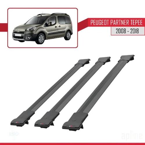 Barres De Toit - Fly - Peugeot Partner Tepee 2008-2018 - 3 Pièces - Aluminium - Noir