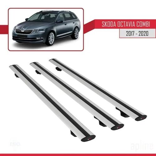 Barres De Toit - Skoda - Octavia Combi - Modèle Basic - 3 Pièces - Aluminium - Gris
