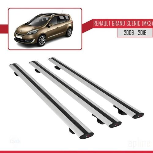 Barres De Toit - Renault - Grand Scenic Mk3 - Basic Modèle - Aluminium - 3 Pièces - Gris