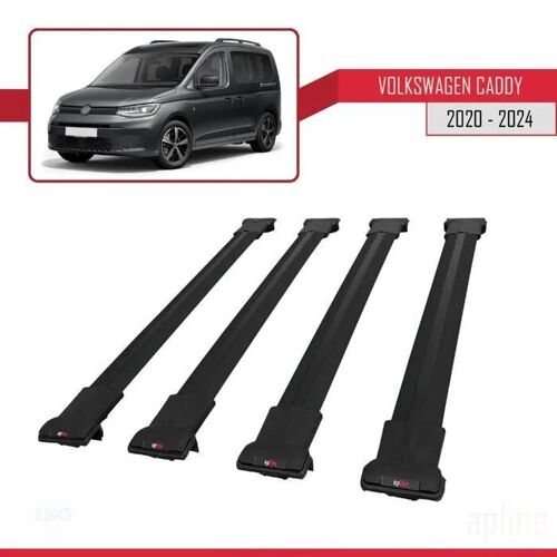 Compatible Avec Volkswagen Caddy 4 (Sb) 2020-2026 Fly Model Barres De Toit Railing Porte-Bagages De Voiture Noir Aluminium 4 Barres