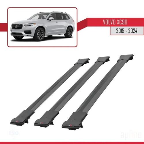Compatible Avec Volvo Xc90 Ii 2015-2026 Fly Model Barres De Toit Railing Porte-Bagages De Voiture Noir Aluminium 3 Barres