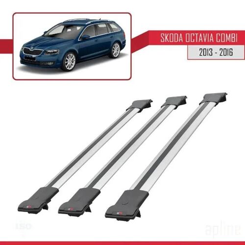 Barres De Toit - Fly - Skoda Octavia Combi 2013-2016 - 3 Barres - Aluminium - Gris