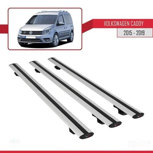 Barres De Toit - Volkswagen - Caddy 2015-2019 - Basic Modèle - Aluminium - 3 Pièces - Gris