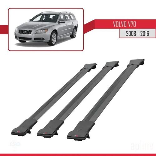 Barres De Toit - Fly - Compatible Volvo V70 2008-2016 - 3 Barres - Aluminium - Noir