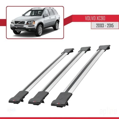 Barres De Toit - Fly - Volvo Xc90 - 3 Barres - Aluminium - Gris