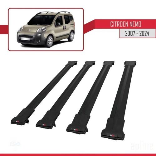 Barres De Toit - Fly - Citroen Nemo 2007-2024 - 4 Barres - Aluminium - Noir