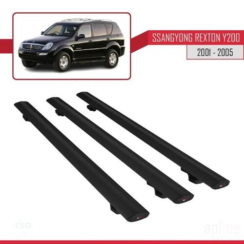 Barres De Toit - Ssangyong - Rexton Y200 - Modèle Basic - 3 Pièces - Noir - Aluminium