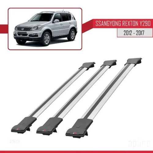 Barres De Toit - Fly - Compatible Ssangyong Rexton - 3 Barres - Aluminium - Gris