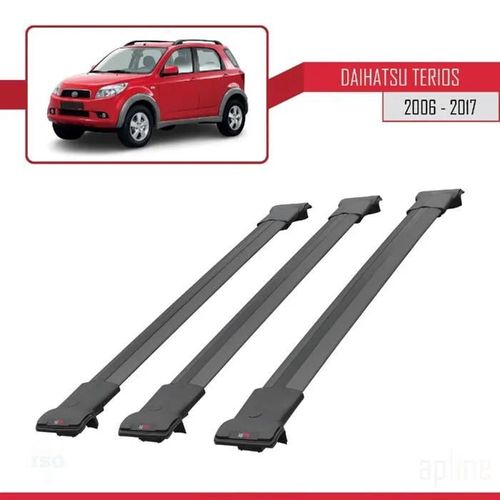 Barres De Toit - Fly - Modèle Railing - Compatible Daihatsu Terios 2006-2017 - 3 Barres - Noir