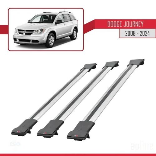 Barres De Toit - Fly - Modèle Railing - Compatible Dodge Journey 2008-2024 - 3 Barres - Aluminium Gris
