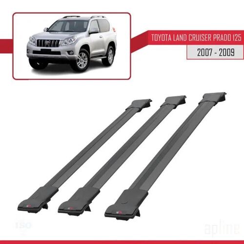 Barres De Toit - Fly - Modèle Railing - Compatible Toyota Land Cruiser Prado - 3 Barres - Noir