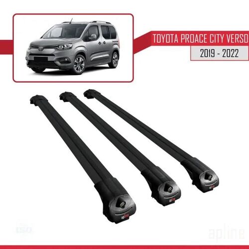 Barres De Toit - Ace-1 - Compatible Toyota Proace City Verso 2019-2022 - Aluminium Noir - 3 Barres - Sécurisées