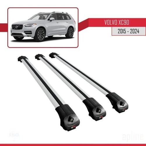 Compatible Avec Volvo Xc90 Ii 2015-2026 Ace-1 Barres De Toit Railing Porte-Bagages De Voiture Gris Aluminium 3 Barres