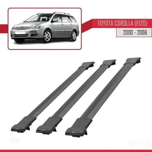 Barres De Toit - Fly - Modèle Railing - Compatible Toyota Corolla 2000-2006 - 3 Barres - Noir