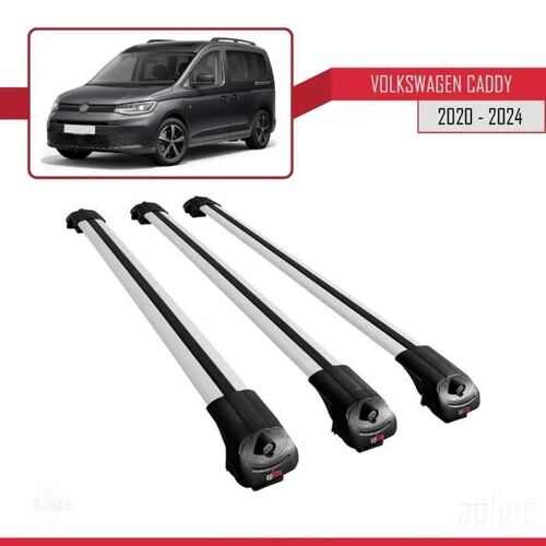 Compatible Avec Volkswagen Caddy 4 (Sb) 2020-2026 Ace-1 Barres De Toit Railing Porte-Bagages De Voiture Gris Aluminium 3 Barres