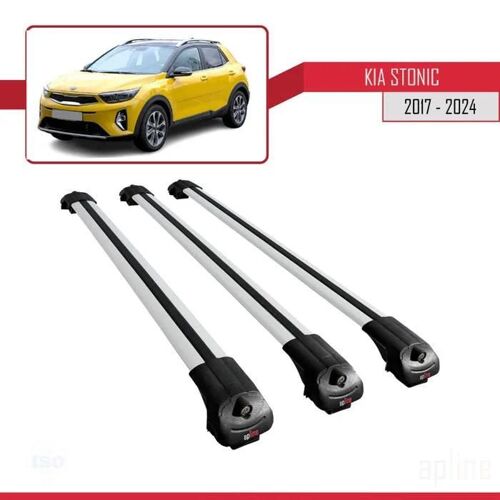 Compatible Avec Kia Stonic 2017-2026 Ace-1 Barres De Toit Railing Porte-Bagages De Voiture Gris Aluminium 3 Barres