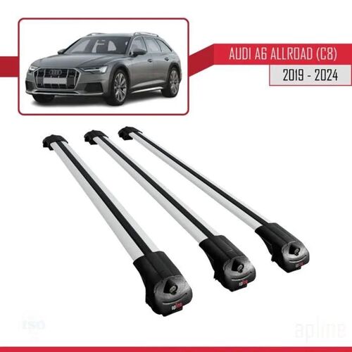 Compatible Avec A6 (C8) Allroad 2019-2026 Ace-1 Barres De Toit Railing Porte-Bagages De Voiture Gris Aluminium 3 Barres