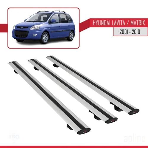 Barres De Toit - Hyundai - Basic Modèle - 3 Barres En Aluminium - Charge Max 75 Kg - Gris