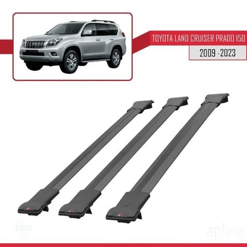Barres De Toit - Fly - Modèle Railing - Compatible Toyota Land Cruiser Prado - 3 Barres - Noir