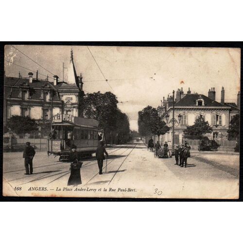 Carte Postale Ancienne, France, Maine Et Loire ( 49 ), Angers, La Place André Leroy Et La Rue Paul Bert, Tramway