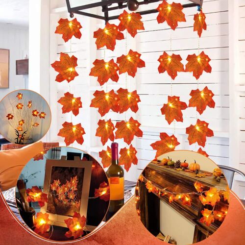 3m Guirlande Lumineuse Feuille D'érable, Guirlande Lumineuse 20 Led En Érable - Feuilles D'érable - Pour Extérieur, Maison, Noël, Thanksgiving, Décoration