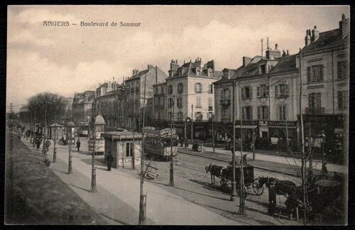 Carte Postale Ancienne, France, Maine Et Loire ( 49 ), Angers, Boulevard De Saumur, , Voitures À Cheval, Tramway