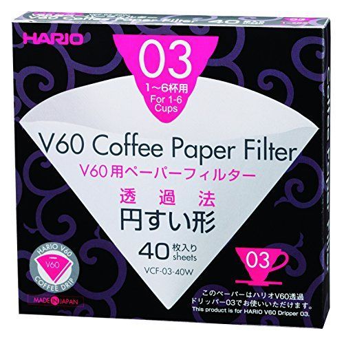 Hario Vcf-01  100m Lot De 100 Filtres À  Café En Papier, Blanc, Size 03-40pcs