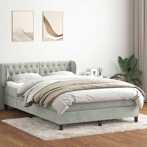 vidaXL Sommier à lattes de lit et matelas gris clair 160x210cm velours