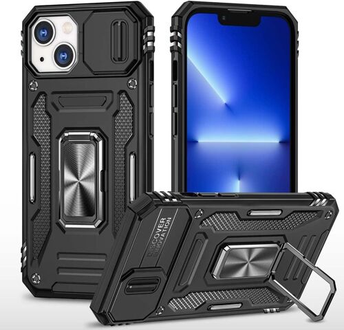 Coque Compatible avec iPhone 14 Plus 6,7"",Lentille Coulissante Couverture,Support 360¡ãRotatif PC Dur Anti-Chut Renforcee Armor Heavy Duty Antichoc Bumper Housse Etui,Noir