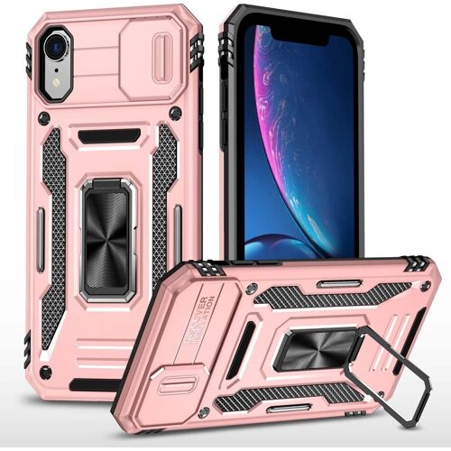Coque Compatible Avec Iphone Xs Max,Lentille Coulissante Couverture,Support 360¡Ãrotatif Pc Dur Anti-Chut Renforcee Armor Heavy Duty Antichoc Bumper Housse Etui,Or Rose