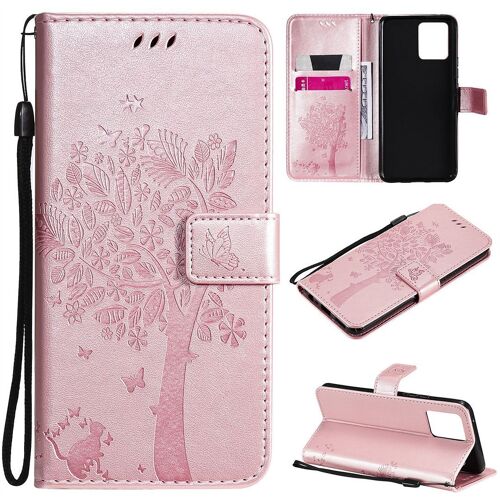 Saturcase Coque Pour Realme 8 4g / Realme 8 Pro, Arbre À Chat Pu Cuir Magnétique Flip Portefeuille Support Porte-Carte Protecteur Housse Étui Avec Dragonne Pour Realme 8 4g / Realme 8 Pro (Or Rose)