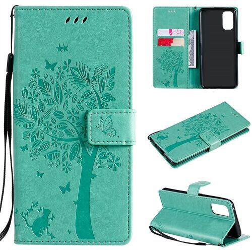 Saturcase Coque Pour Realme 7 Pro, Arbre À Chat Pu Cuir Magnétique Flip Portefeuille Support Porte-Carte Protecteur Housse Étui Avec Dragonne Pour Realme 7 Pro (Vert)